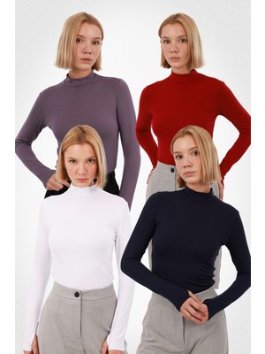 Yade Fashion Kadın Parmak Detaylı Body 4’lü Set