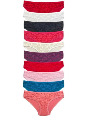 Venüs Shopping 10 Adet Önü Dantelli Transparan Kadın Slip Külot S231