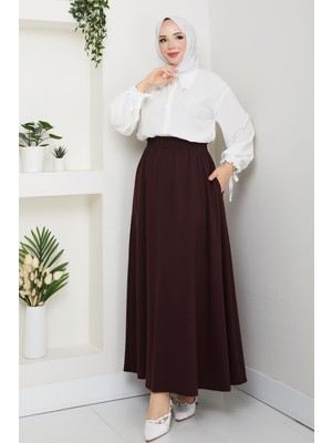 Günay Karaca Kahve Oyssho Kumaş Kadın Etek Beli Lastikli 38 40 42 44 46 48 Bedenlere Uyumludur.