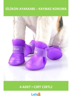 Letsii Su Geçirmez Kaymaz Silikon Kedi Köpek Ayakkabısı 4 Adet