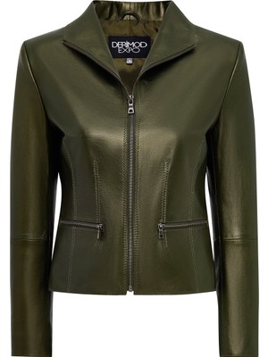 Derimod Amy Kadın Yeşil Devrik Yaka Deri Ceket 25WGE5323MP
