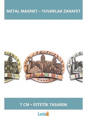 Letsii Istanbul Temalı Şık Yuvarlak Metal Magnet 7 cm