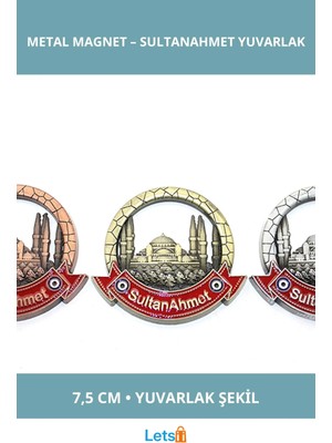 Letsii Istanbul Temalı Yuvarlak Metal Magnet Sultanahmet Camii 7.5cm