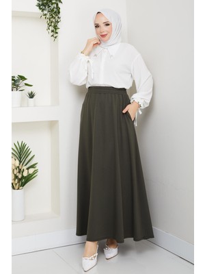 Günay Karaca Haki Oyssho Kumaş Kadın Etek Beli Lastikli 38 40 42 44 46 48 Bedenlere Uyumludur.