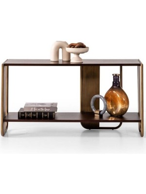 Showdeko Sevilla Ahşap Kaplama Eskitme Altın Metal Antre Dresuar Konsol 110x60cm