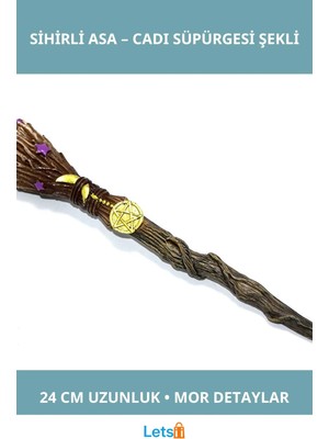 Letsii Polyester Sihirli Asa Mor 24 cm Cadı Temalı Aksesuar