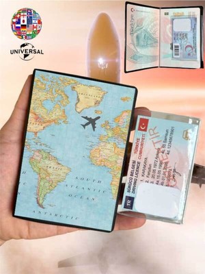 Nurdic Harita Desenli Deri Pasaport Kılıfı Kabı Pürüzsüz Yüzey Tüm Ülke Pasaportlarına Uygun