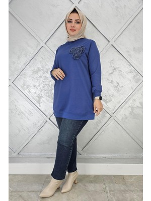 Pys Giyim Kadın Dikme Çiçek Detaylı Tesettür Tunik