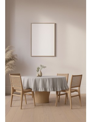 fersuay Buldan Pamuklu Keten Yuvarlak Fırfırlı Masa Örtüsü