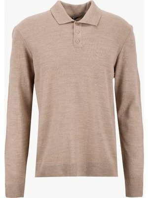 People By Fabrika Polo Yaka Basic Düz Bej Erkek Kazak PBF5WM-KZK9555