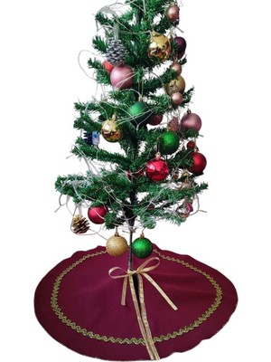 Moda Nur Yılbaşı Çam Ağacı Altı Örtüsü, Çam Ağacı Ayak Halısı Örtüsü, Bordo Renk,peluş Kumaş,70 cm