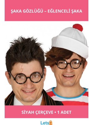 Letsii Eğlenceli Siyah Çerçeveli Numarasız Camlı Öğrenci Şaka Gözlüğü 1 Adet