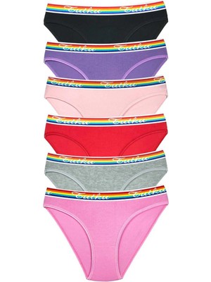 Venüs Shopping 6 Adet Beli Renkli Lastik Pamuklu Kadın Slip Tutku Külot
