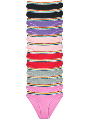 Venüs Shopping 12 Adet Beli Renkli Lastik Pamuklu Kadın Slip Tutku Külot