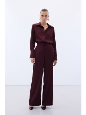 Sateen Jakarlı Pantolon - Bordo