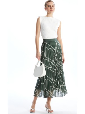 Lc Waikiki Yeni Sezon Beli Lastikli Desenli Şifon Kadın Pileli Etek