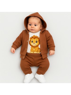 The Secret Desire Unisex Kahverengi Aslan Baskılı 3’lü Bebek Takımı – Rahat ve Şık Günlük Kombin 3043 0-3 Ay