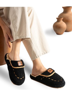 Sermoda Kadın Ev Terliği Hafif Tabanlı Sıcak Tutan Kışlık Kadın Ev Terliği Çeyiz Terliği Siyah