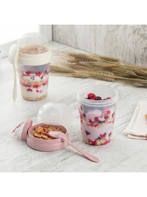 Nuit Concept Yoğurt Kabı Qlux Müsli Hazneli Kaşıklı Yoğurt Porsiyon Kabı L-00812 Bpa Içermez
