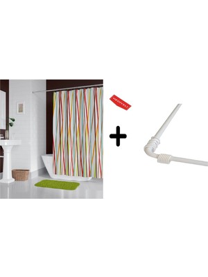 Zethome Banyo Perdesi 6710 1X180X200, Perde Borusu Askı Aparatı Köşe Boru Beyaz Hediyeli, Duş Perdesi Seti