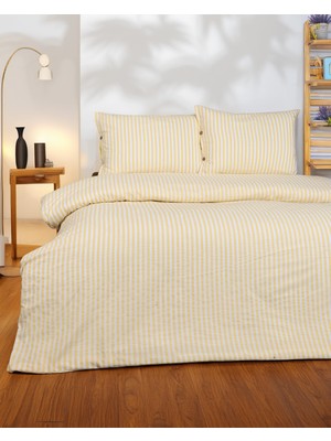 Mirvona Home Sarı Çizgili Tek Kişilik Lastikli Çarşaflı Nevresim Takımı