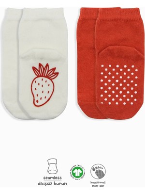 Venüs Shopping Meyve Figürlü Kaymaz Soket Çorap 2'li  Kırmızı Ekru
