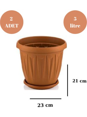 Loremp Balkon Saksı Bahçe Saksısı Orta Boy Yuvarlak Saksı ve Altlığı 5 Litre 2 Adet 23X21