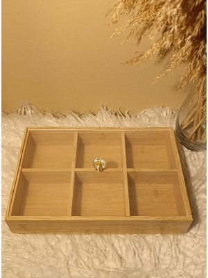 Paganca Ahşap Bambu 6 Bölmeli Kapaklı Poşet Sallama Bitki Çayı Saklama Kutusu Kabı