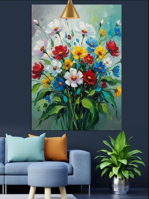 Artmeg Yağlı Boya Bir Demet Kır Çiçeği Dekoratif Kanvas - Mdf Ahşap Tablo