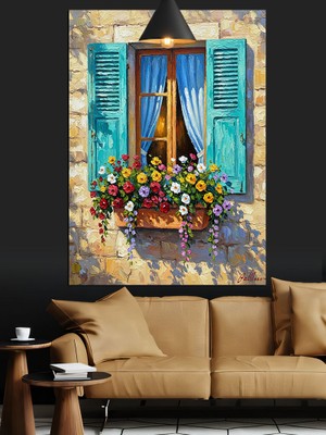 Tablomega Pencere Önünde Çiçek Saksıları Dekoratif Kanvas - Mdf Ahşap Tablo