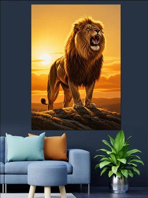 Artmeg Aslan Kral Gün Batımı Portresi Dekoratif Kanvas - Mdf Ahşap Tablo