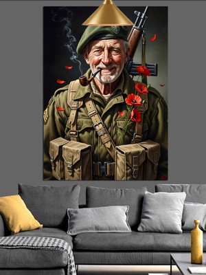 Karizma Tablo Asker Şapkalı Yaşlı Adam Dekoratif Kanvas - Mdf Ahşap Tablo
