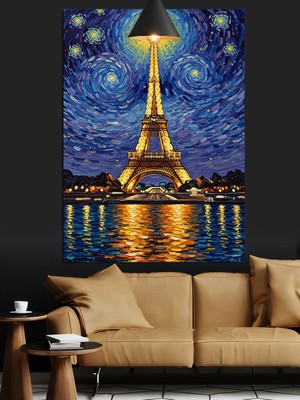 Karizma Tablo Paris Eyfel Kulesi Gece Dekoratif Kanvas - Mdf Ahşap Tablo