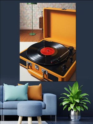 Tablomega Plak Çalar Vintage Müzik Dekoratif Kanvas - Mdf Ahşap Tablo