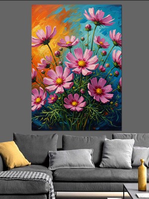 Artmeg Parlak Renkli Tropikal Çiçekler Dekoratif Kanvas - Mdf Ahşap Tablo