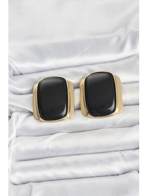 Clariss Pirinç Gold Renk Siyah Plaka Vintage Kadın Küpe