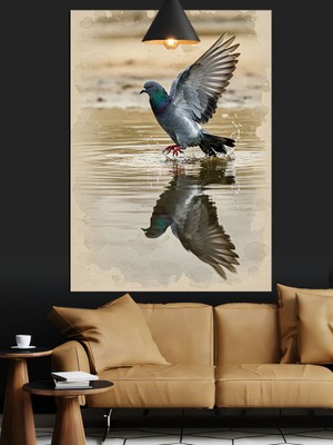 Tablomega Uçan Mavi Kuş Figürü Dekoratif Kanvas - Mdf Ahşap Tablo