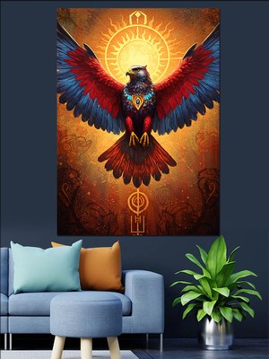 Karizma Tablo Kızıl Kanatlı Antik Uçan Kuş Dekoratif Kanvas - Mdf Ahşap Tablo