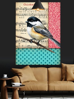 Karizma Tablo Kuş Notalar Çizim Sanat Dekoratif Kanvas - Mdf Ahşap Tablo