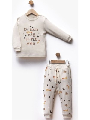 by BebekOdam Erkek Çocuk Ekru Dream Yıldızlı Baskılı Pijama Takımı