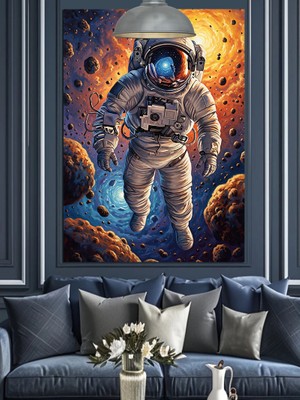 Tablomega Astronot Uzay Yürüyüşü Manzarası Dekoratif Kanvas - Mdf Ahşap Tablo