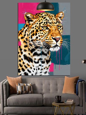 Karizma Tablo Leopar Renkli Fon Dekoratif Kanvas - Mdf Ahşap Tablo