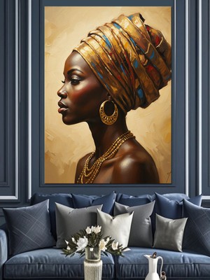 Karizma Tablo Afrikalı Kadın Portresi Dekoratif Kanvas - Mdf Ahşap Tablo