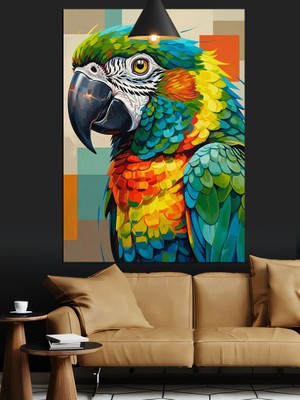 Karizma Tablo Renkli Papağan Tropikal Kuş Dekoratif Kanvas - Mdf Ahşap Tablo