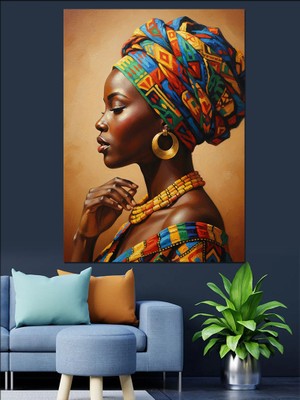 Tablomega Renkli Afrikalı Kadın Dekoratif Kanvas - Mdf Ahşap Tablo