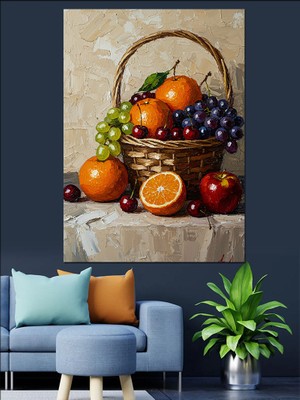 Karizma Tablo Meyve Natürmort Sepeti Dekoratif Kanvas - Mdf Ahşap Tablo
