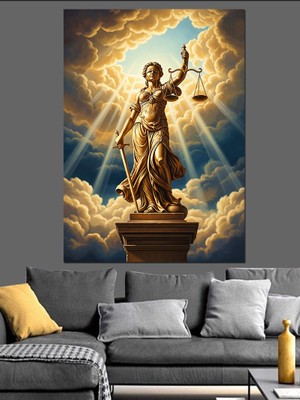 Karizma Tablo Altın Heykel Kadın Adalet Figürü Dekoratif Kanvas - Mdf Ahşap Tablo