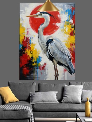 Karizma Tablo Kırmızı Güneş Beyaz Turna Kuşu Figür Dekoratif Kanvas - Mdf Ahşap Tablo