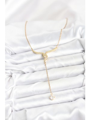 316L Çelik Zincir Gold Renk Yılan Model Y Kolye - Bamido