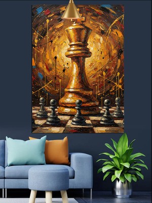 Karizma Tablo Satranç Kralı Piyon Figürü Dekoratif Kanvas - Mdf Ahşap Tablo